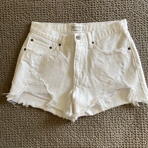 Abercrombie & Fitch White Distressed Denim Shorts